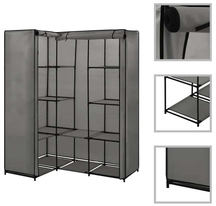 282452 vidaXL Corner Wardrobe Grey 130x87x169 cm