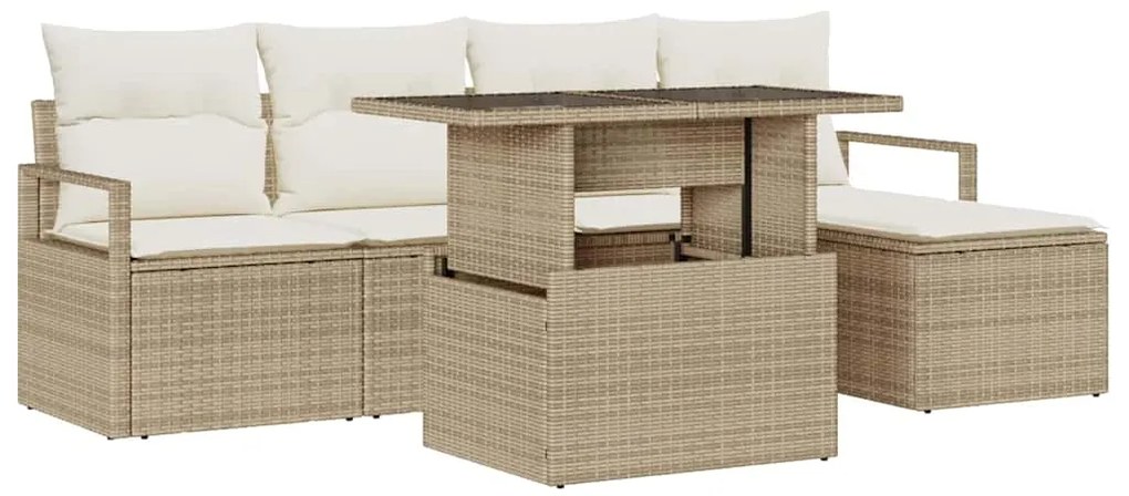 vidaXL Σετ Καναπέ Κήπου με αποθήκευση 6 pcs Μπεζ Πολυ ράταν