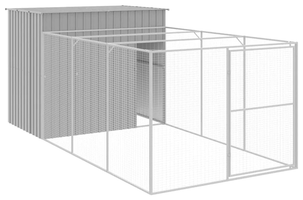 vidaXL Σπιτάκι Σκύλου με Αυλή Αν. Γκρι 214x457x181 εκ. Γαλβαν. Χάλυβας