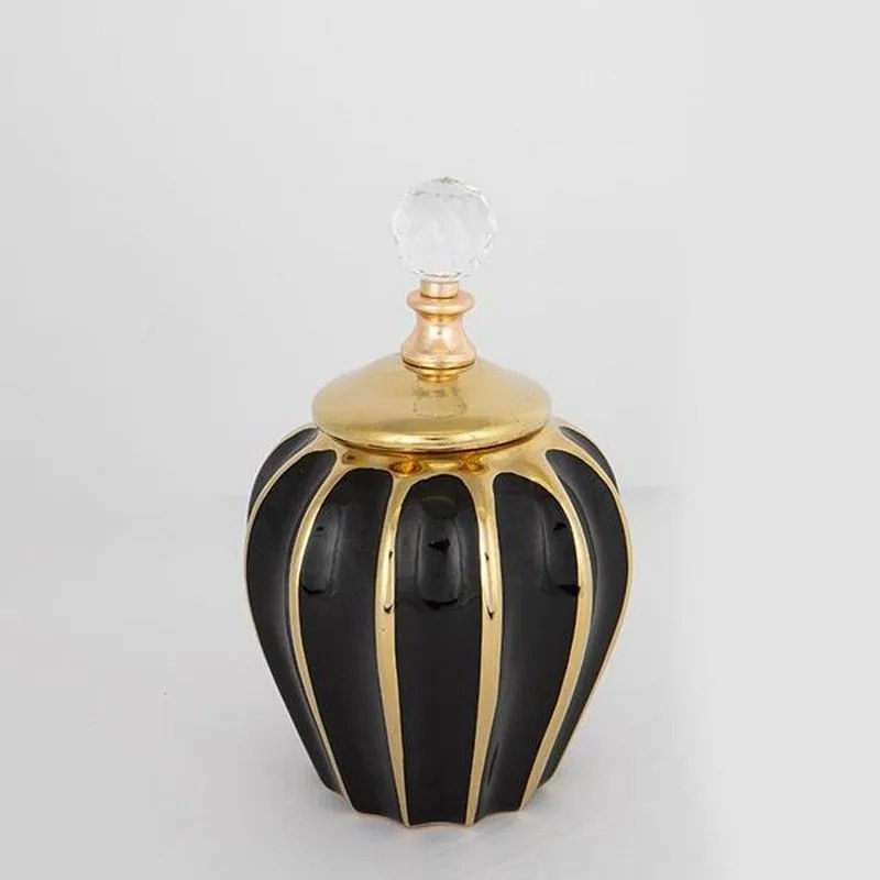 Βάζο Κεραμικό Με Καπάκι 752-20119 15x24.5cm Black-Gold Estheti Home Ceramic