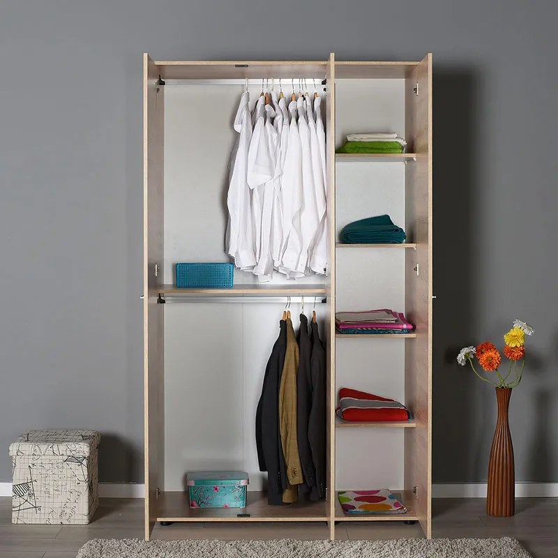 Ντουλάπα ρούχων Trendline Megapap τρίφυλλη σε χρώμα sonoma 120x52x212εκ. GP009-0022