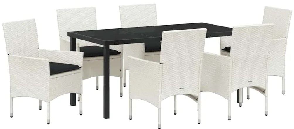 vidaXL Σέτ φαγητού για κήπο με μαξιλάρι 7 pcs Λευκό Πολυ ράταν