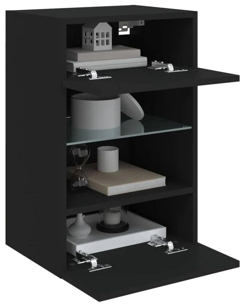 vidaXL Έπιπλο Τοίχου Τηλεόρασης με LED Μαύρο 40x30x60,5 εκ.