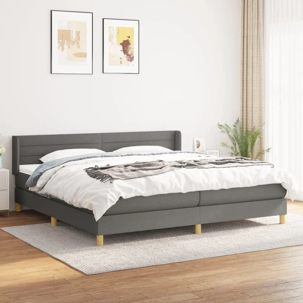 Κρεβάτι Boxspring με Στρώμα Σκούρο Γκρι 200x200 εκ. Υφασμάτινο - Γκρι