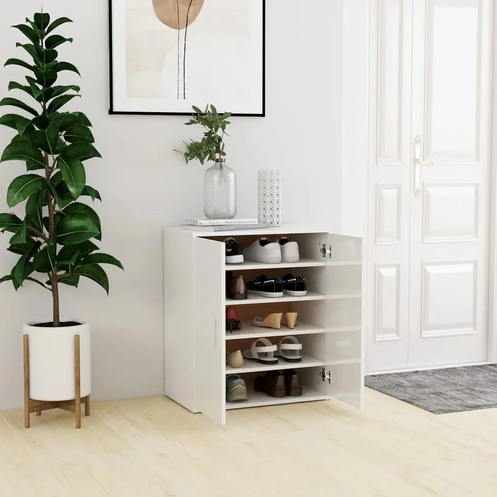 vidaXL Παπουτσοθήκη Γυαλιστερό Λευκό 60 x 35 x 70 εκ. από Επεξ. Ξύλο