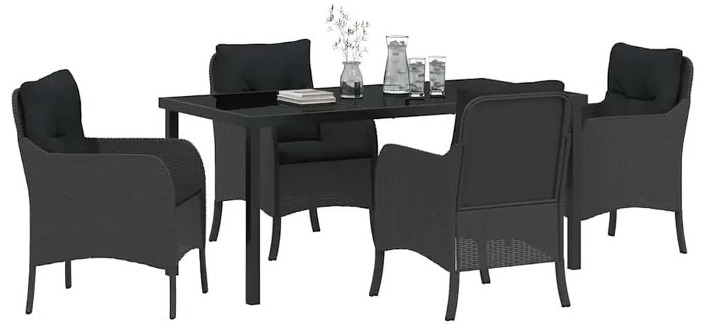 vidaXL Σέτ φαγητού για κήπο με μαξιλάρι 5 pcs Μαύρο συνθετικό ρατάν