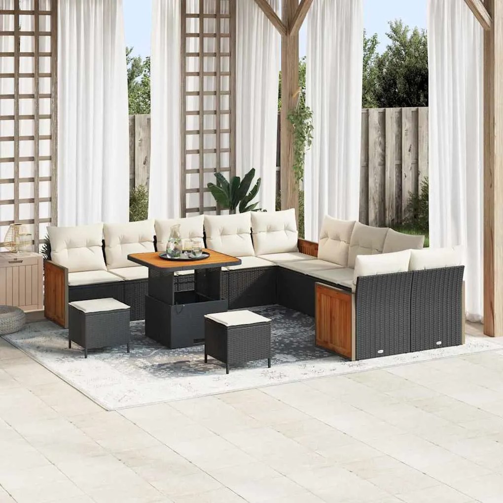 vidaXL Σετ Καναπέ Κήπου με μαξιλάρι 13 pcs Μαύρο και κρεμ