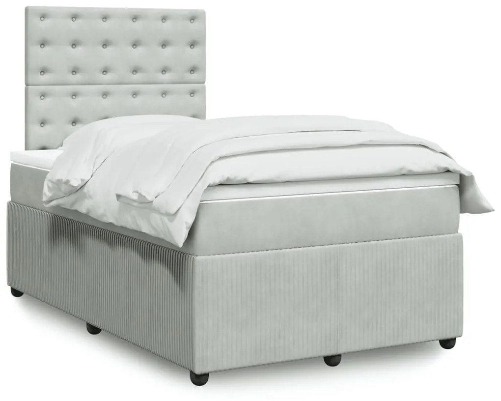 vidaXL Κρεβάτι Boxspring με Στρώμα Ανοιχτό Γκρι 120x190 εκ. Βελούδινο