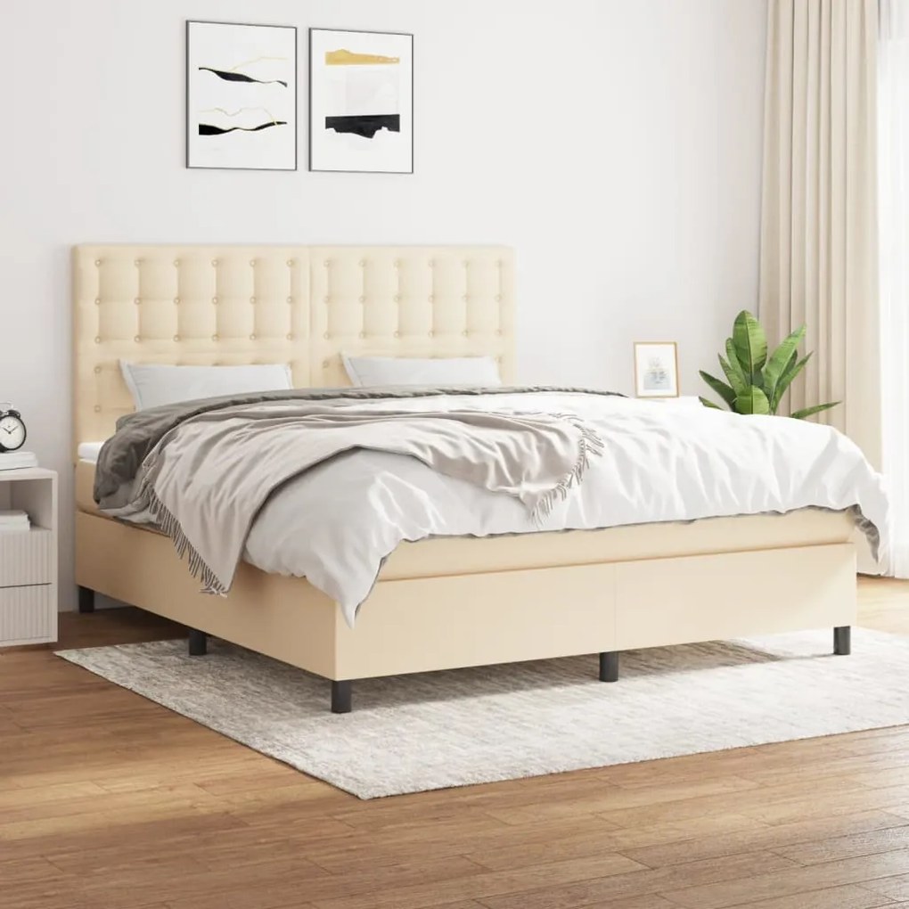 vidaXL Κρεβάτι Boxspring με Στρώμα Κρεμ 160x200 εκ. Υφασμάτινο