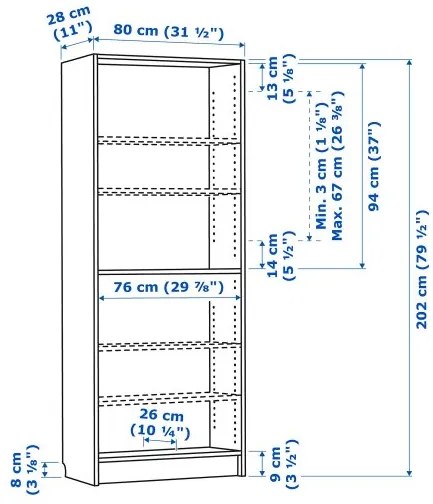 BILLY βιβλιοθήκη, 80x28x202 cm 505.086.52