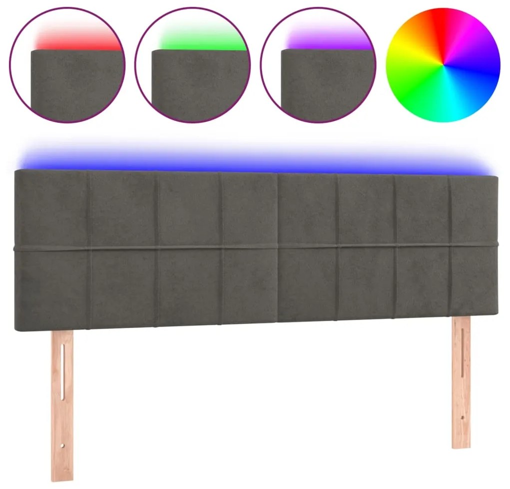 vidaXL Κεφαλάρι Κρεβατιού LED Σκούρο Γκρι 144x5x78/88 εκ. Βελούδινο