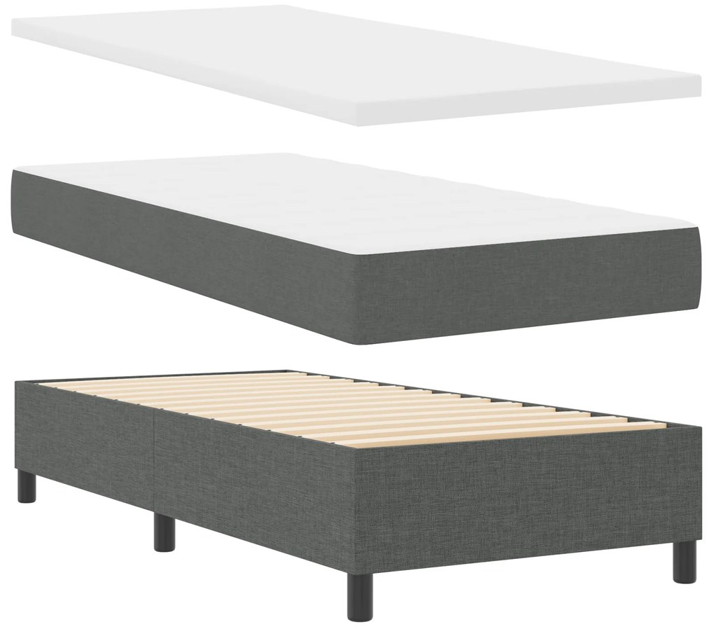 vidaXL κρεβάτι τύπου Box Spring με στρώμα & LED σε σκούρο γκρι 90x190 εκ. υφάσματος