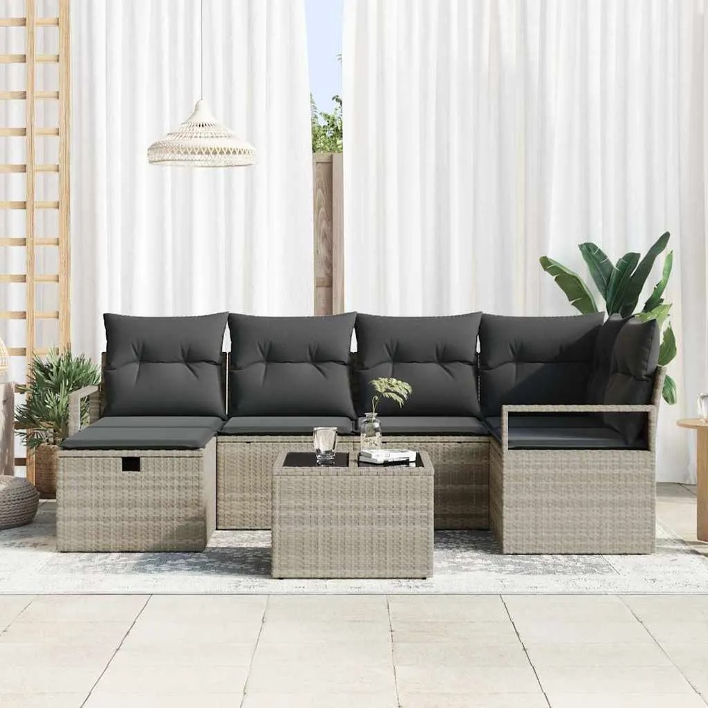 vidaXL Σετ Καναπέ Κήπου με μαξιλάρι 7 pcs Ανοιχτό γκρι Πολυ ράταν