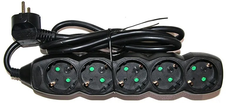 Adeleq Πολύπριζο Μαύρο Με Καλώδιο 1,5μ 3x1.5mm2 Με 5 Πρίζες Σούκο 15-31515501
