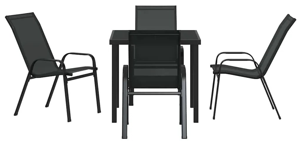 vidaXL Σέτ φαγητού για κήπο 5 pcs Μαύρο Ατσάλι με Πούδρα