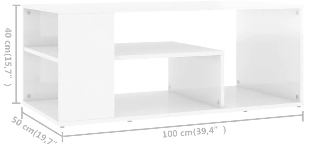 vidaXL Τραπεζάκι Σαλονιού Γυαλιστερό Λευκό 100x50x40 εκ. Επεξ. Ξύλο