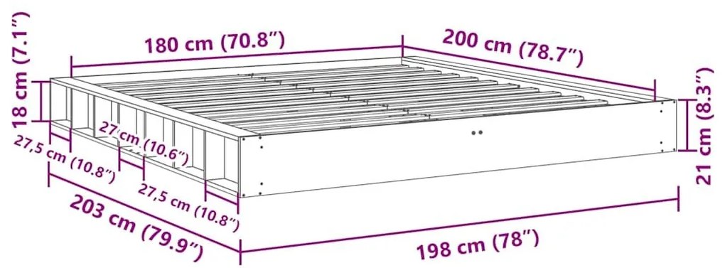 Πλαίσιο κρεβατιού χωρίς στρώμα 180x200 cm μασίφ ξύλο δρυς - Καφέ