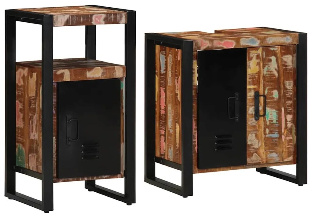 vidaXL Σετ Επίπλων Μπάνιου με συρτάρι 2 pcs Στερεό Ανακτηθέν Ξύλο