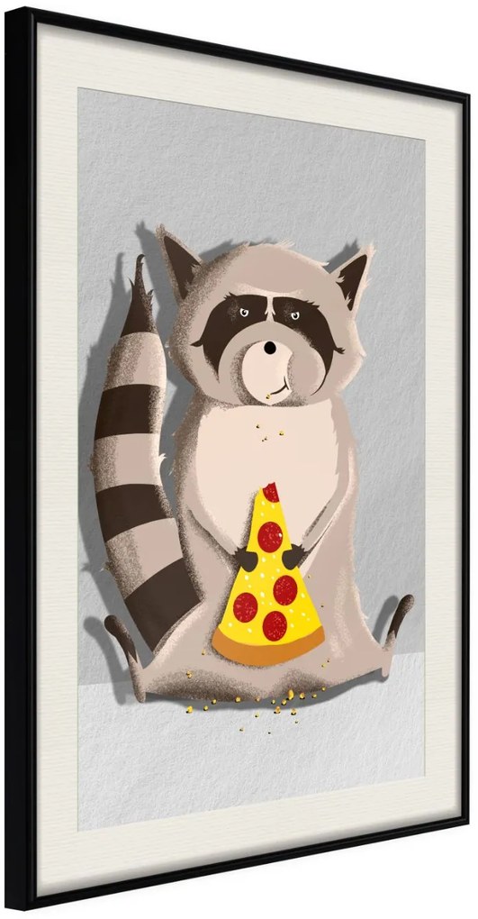 Αφίσα - Racoon Eating Pizza - 30x45 - Μαύρο - Με πασπαρτού