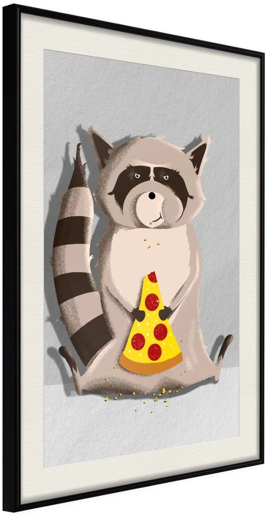 Αφίσα - Racoon Eating Pizza - 40x60 - Μαύρο - Με πασπαρτού