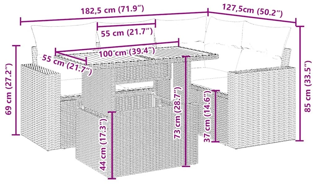 vidaXL Σετ Καναπέ Κήπου 5 τεμ. Μπεζ Συνθετικό Ρατάν με Μαξιλάρι