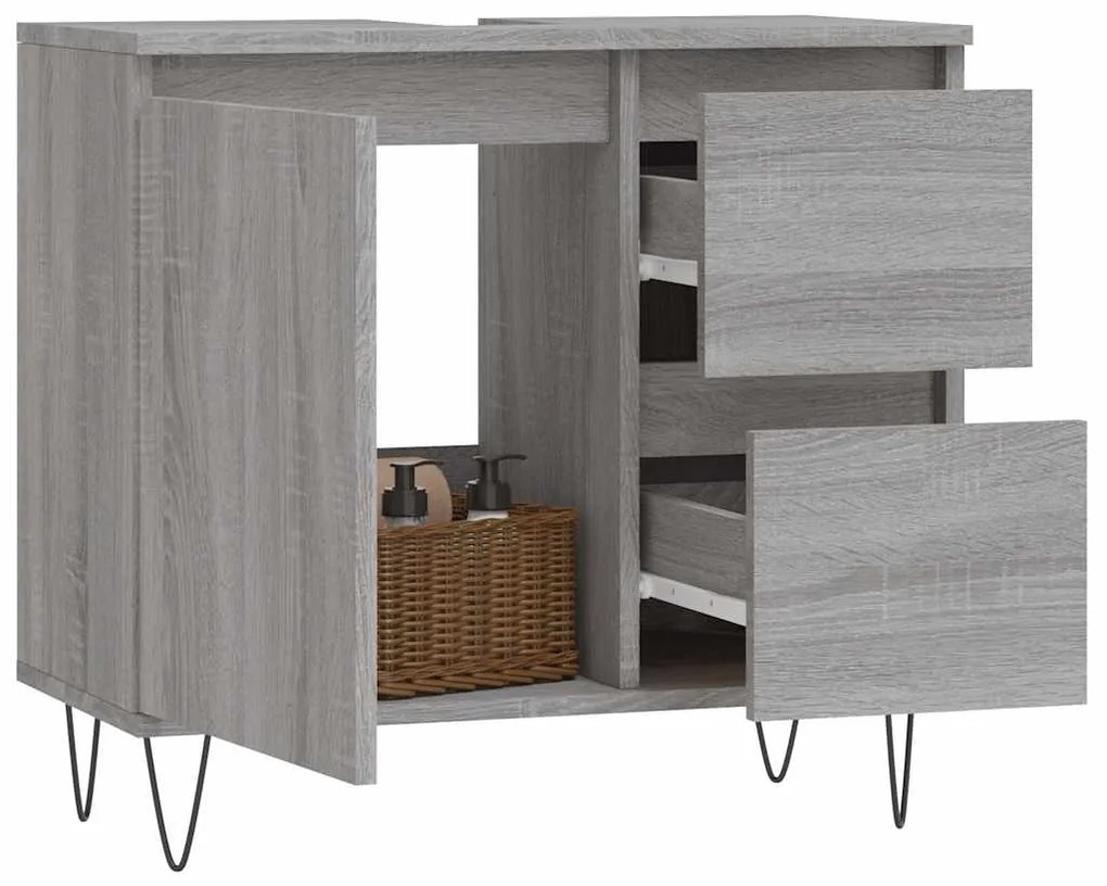 vidaXL Ντουλάπι Μπάνιου Γκρι Sonoma 65x33x60 εκ. Επεξεργασμένο Ξύλο