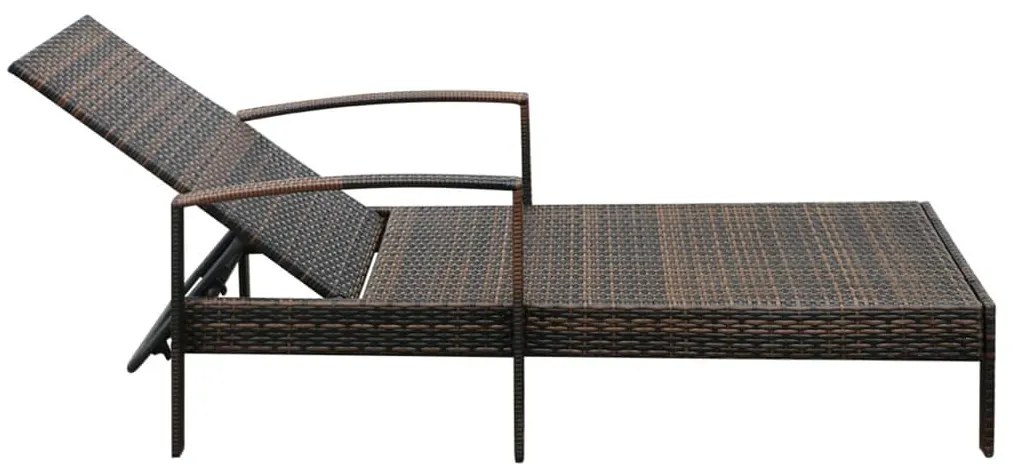 vidaXL Ξαπλώστρα Καφέ από Συνθετικό Ρατάν με Μαξιλάρι