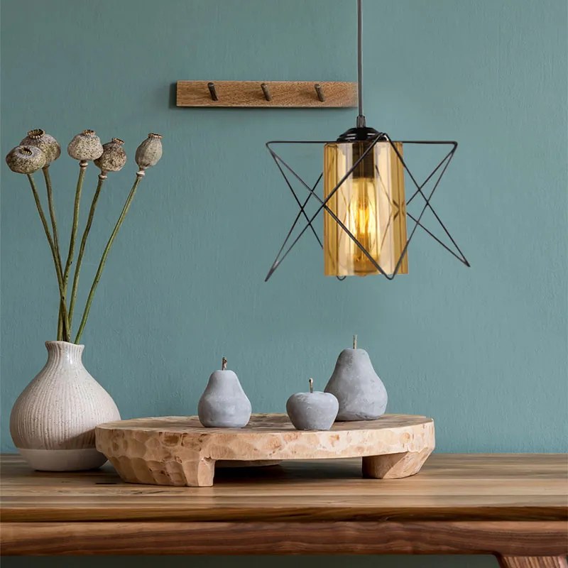 Φωτιστικό οροφής Indra Megapap E27 μεταλλικό μονόφωτο χρώμα μαύρο 17x17x50εκ.