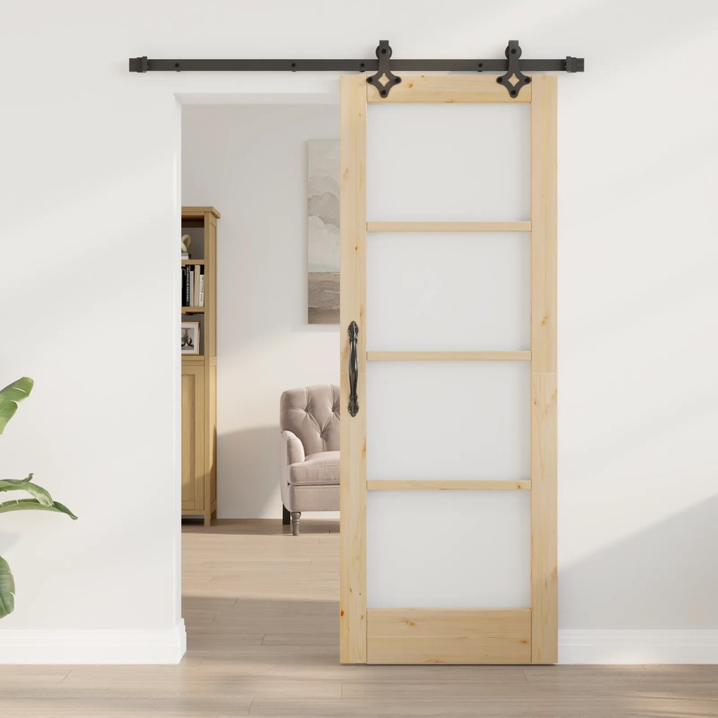 vidaXL Συρόμενη Πόρτα με Σετ Εξαρτημάτων 73.5x198.5 εκ. Μασίφ Ξύλο Πεύκου
