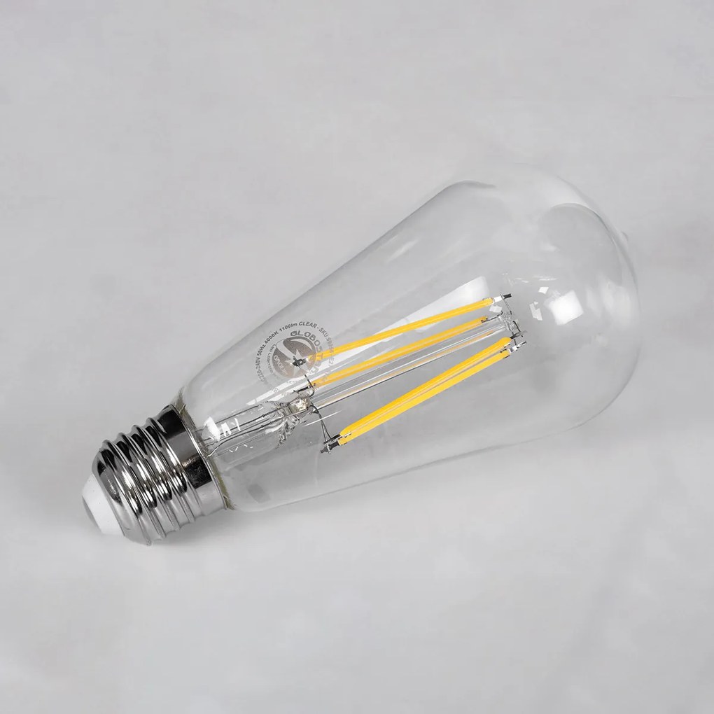 GloboStar 99056 Λάμπα LED Long Filament E27 ST64 Αχλάδι 10W 1100lm 360° AC 220-240V IP20 Φ6.4 x Υ14cm Φυσικό Λευκό 4000K με Διάφανο Γυαλί - Dimmable - 3 Years Warranty - 99056