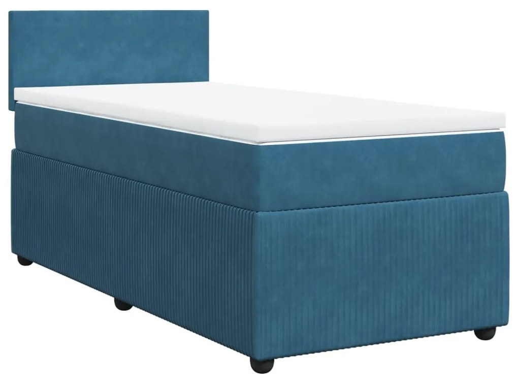 vidaXL Κρεβάτι Boxspring με Στρώμα Μπλε 90x190 εκ. Βελούδινο