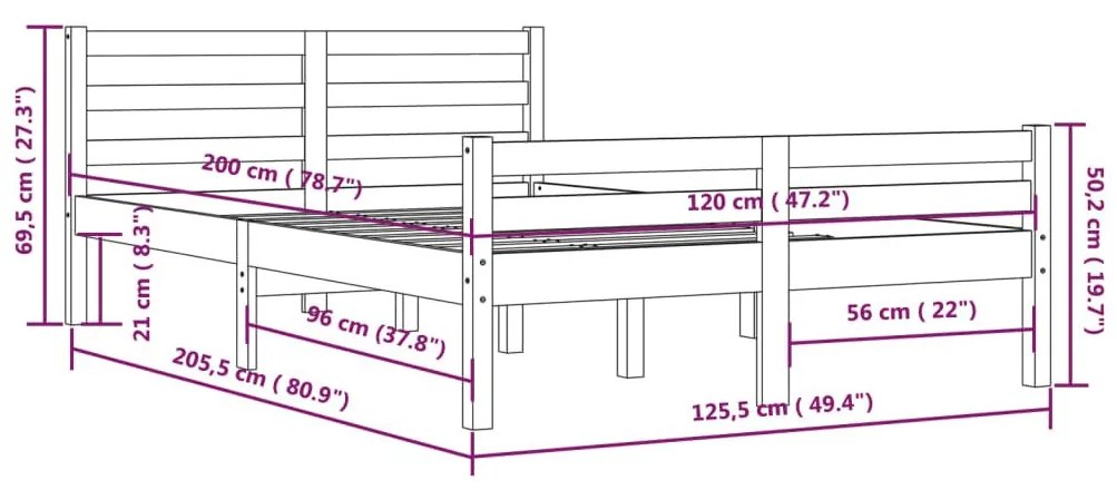 Σκελετός Κρεβατιού Χωρίς Στρώμα 120x200 εκ Μασίφ Ξύλο - Καφέ