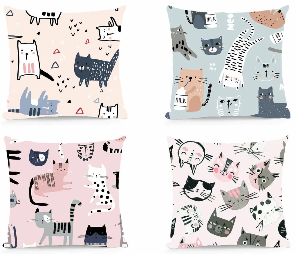 Μαξιλάρι DKD Home Decor πολυεστέρας Πολύχρωμο Μικροΐνες Γάτες (40 x 10 x 40 cm) (4 Μονάδες)