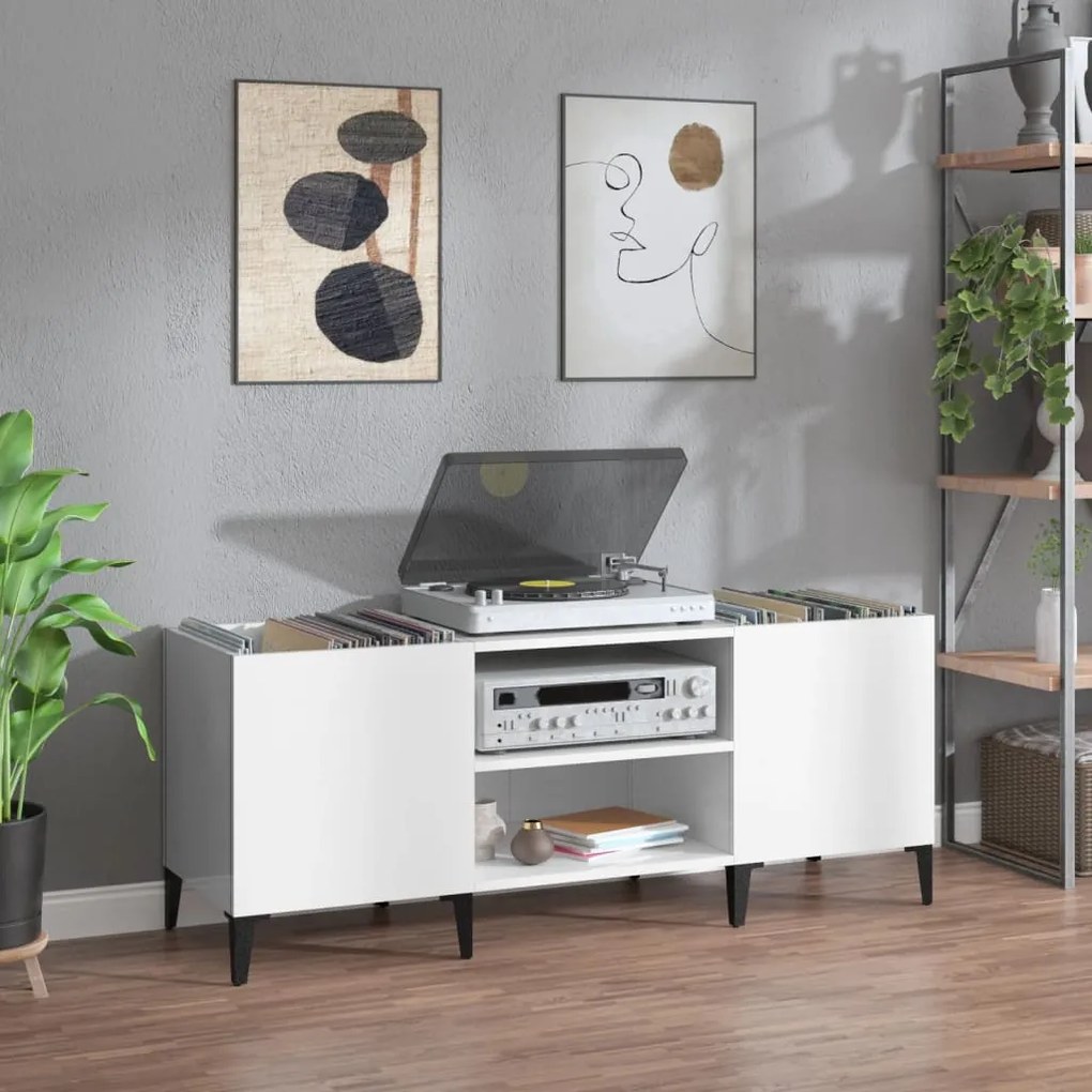 vidaXL Δισκοθήκη Γυαλιστερή Λευκή 121x38x48 εκ. από Επεξεργασμένο Ξύλο