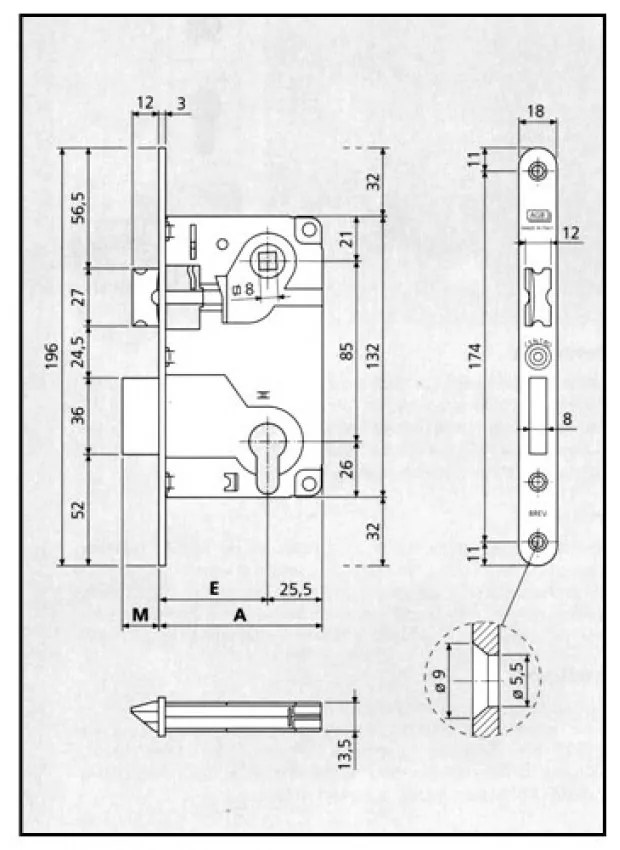 Κλειδαριά AGB Νίκελ μεσόπορτας 40-75mm Οβάλ - Νίκελ