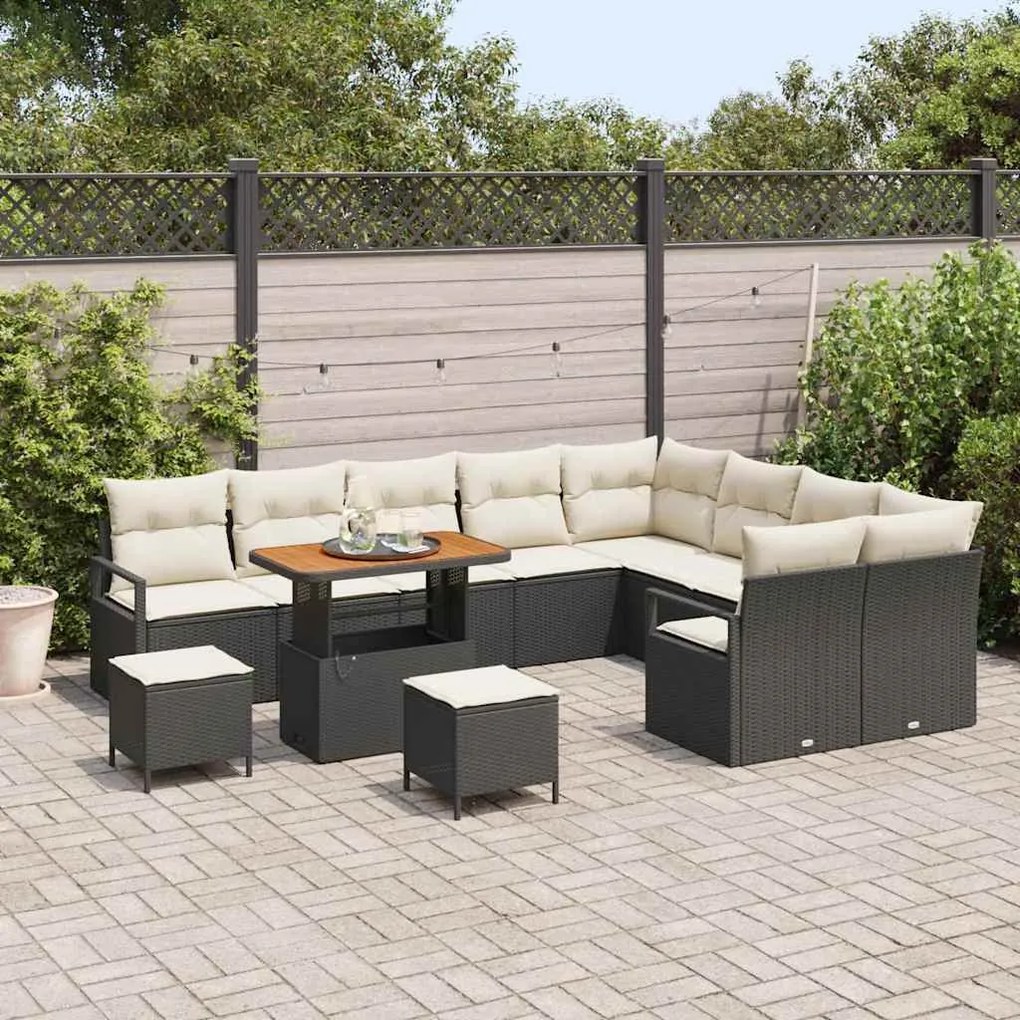 vidaXL Σετ Καναπέ Κήπου με μαξιλάρι 12 pcs Μαύρο Πολυ ράταν