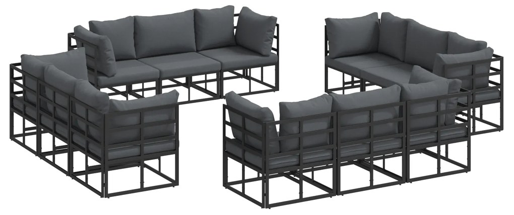 vidaXL Σετ Καναπέ Κήπου 12 pcs Μαύρο 213 x 71.5 x 71 εκ. Αλουμίνιο