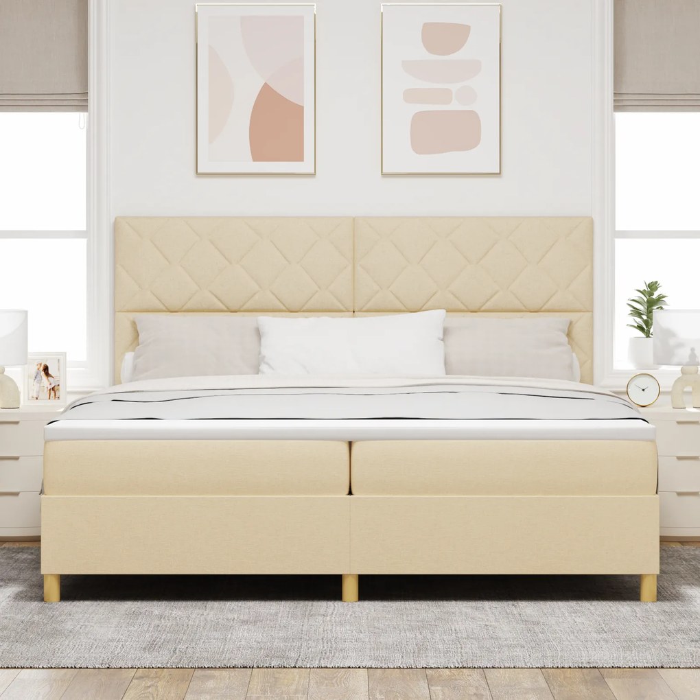 vidaXL Κρεβάτι με Στρώμα Κρεμ 200x200 cm Ύφασμα