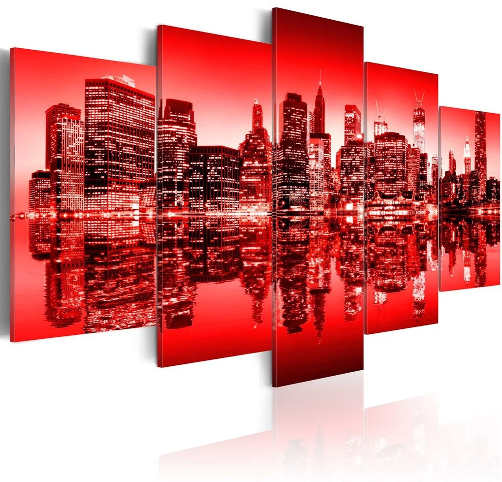 Πίνακας - Red glow over New York - 5 pieces 100x50