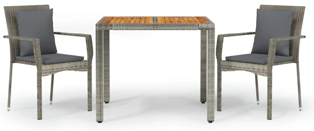 vidaXL Σετ Τραπεζαρίας Κήπου 3 τεμ. Γκρι Συνθ. Ρατάν με Μαξιλάρια