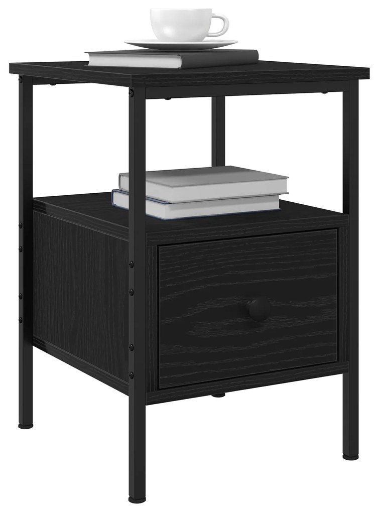 vidaXL Κομοδίνο Μαύρο Δρυς 34x36x50 εκ Επεξεργασμένο Ξύλο και Χάλυβας