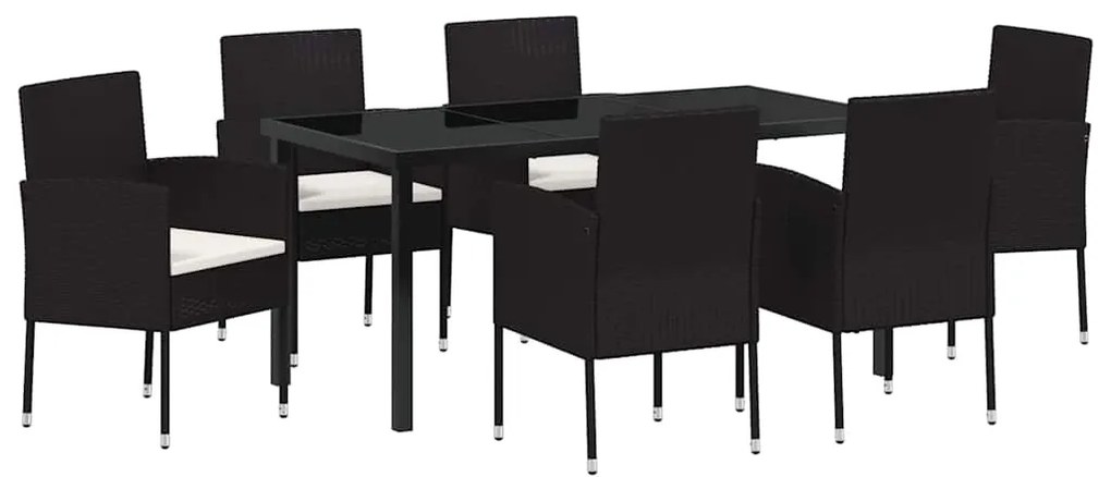 vidaXL Σέτ φαγητού για κήπο με μαξιλάρι 7 pcs Μαύρο Πολυ ράταν