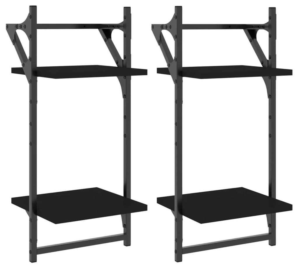 vidaXL Ράφια Τοίχου με Μπάρα 2 τεμ. Μαύρα 30 x 25 x 65 εκ.
