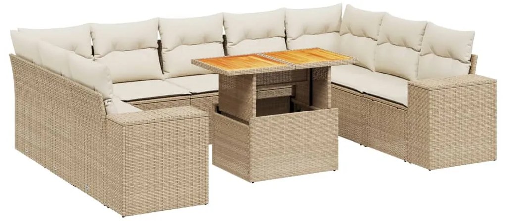 vidaXL Σετ Καναπέ Κήπου 10 τεμ. Μπεζ Συνθετικό Ρατάν με Μαξιλάρια