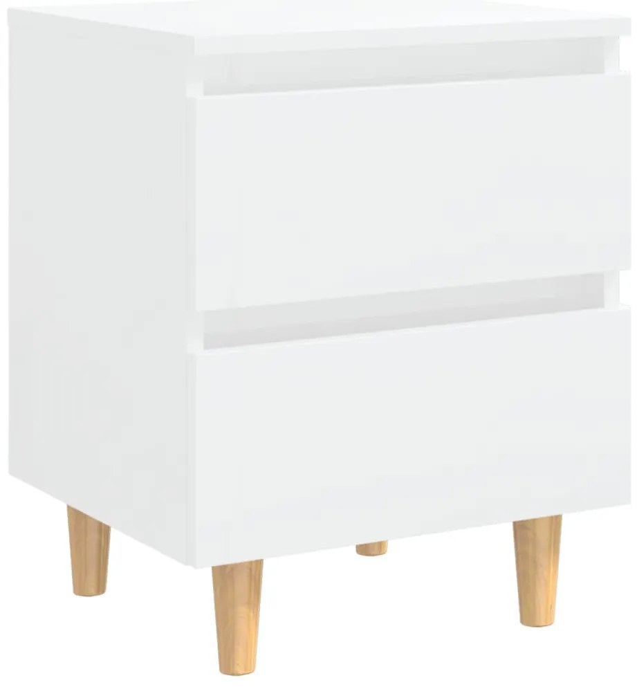 vidaXL Κομοδίνα 2 τεμ. Γυαλ. Λευκό 40x35x50εκ. Πόδια από Ξύλο Πεύκου