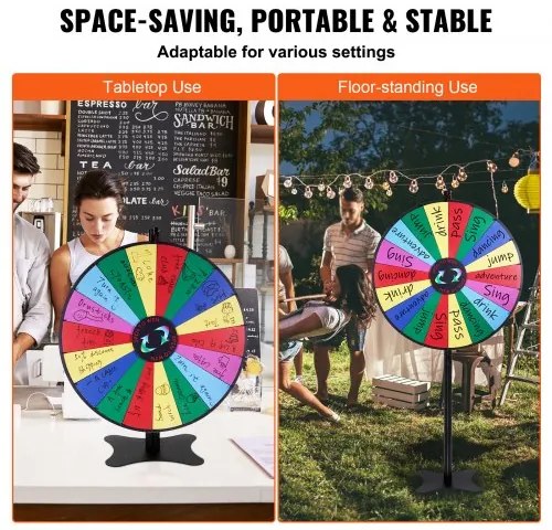 VEVOR 36 inch Spinning Prize Wheel, 18 Slots Spinning Wheel, Roulette Wheel with a Dry Erase and 2 Markers, Tabletop or Floor Standing Win Fortune Spin Games in Party Pub Trade Show Carnival