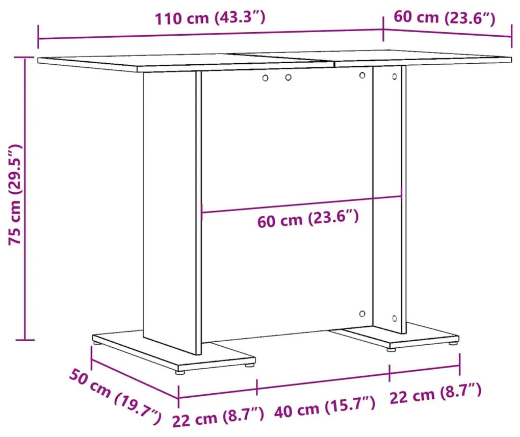 Τραπεζαρία Όψη Παλαιού Ξύλου 110x60x75 εκ. Επεξεργασμένο Ξύλο - Καφέ