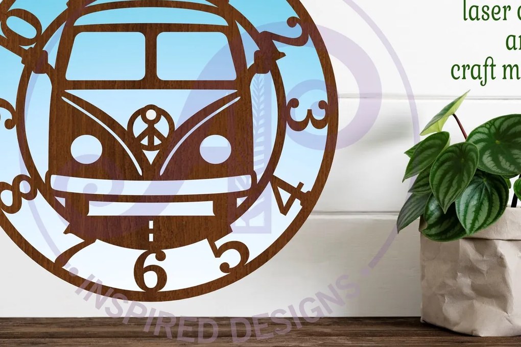 Intra απο ξύλο plywood 3mm-4mm πάχος – Αρχεία κοπής με λέιζερ ρολογιού τοίχου Peace Van Δίασταση  40x30 cm INTRAFABR-105962873