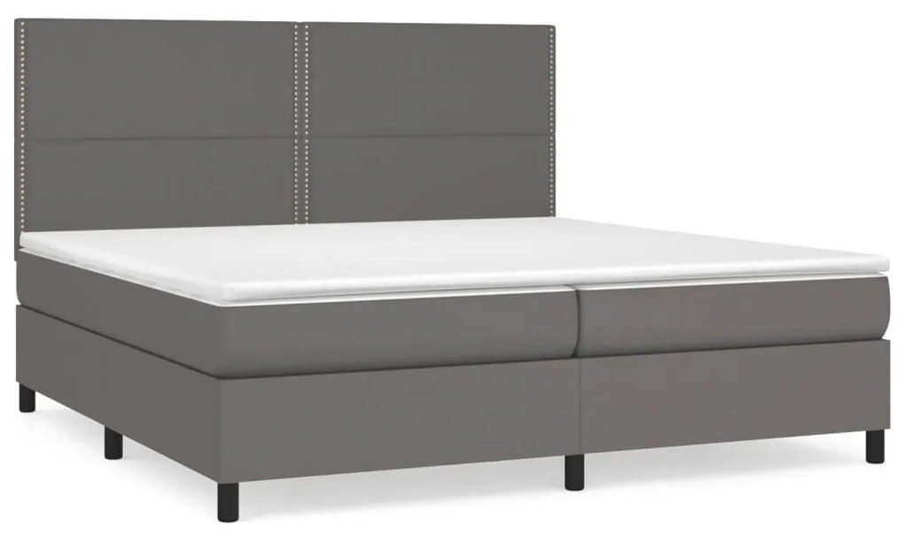 vidaXL Κρεβάτι Boxspring με Στρώμα Γκρι 200x200 εκ. Συνθετικό Δέρμα