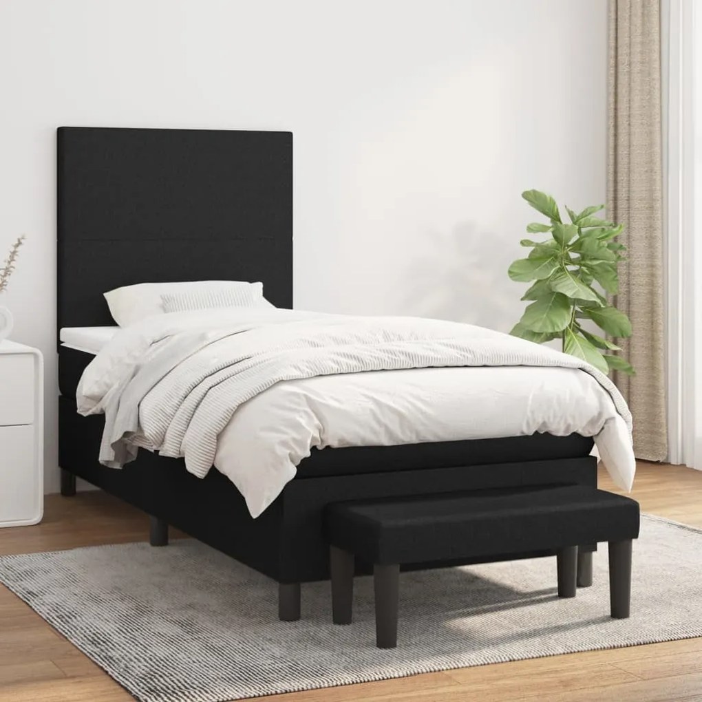 vidaXL Κρεβάτι Boxspring με Στρώμα Μαύρο 100 x 200 εκ. Υφασμάτινο